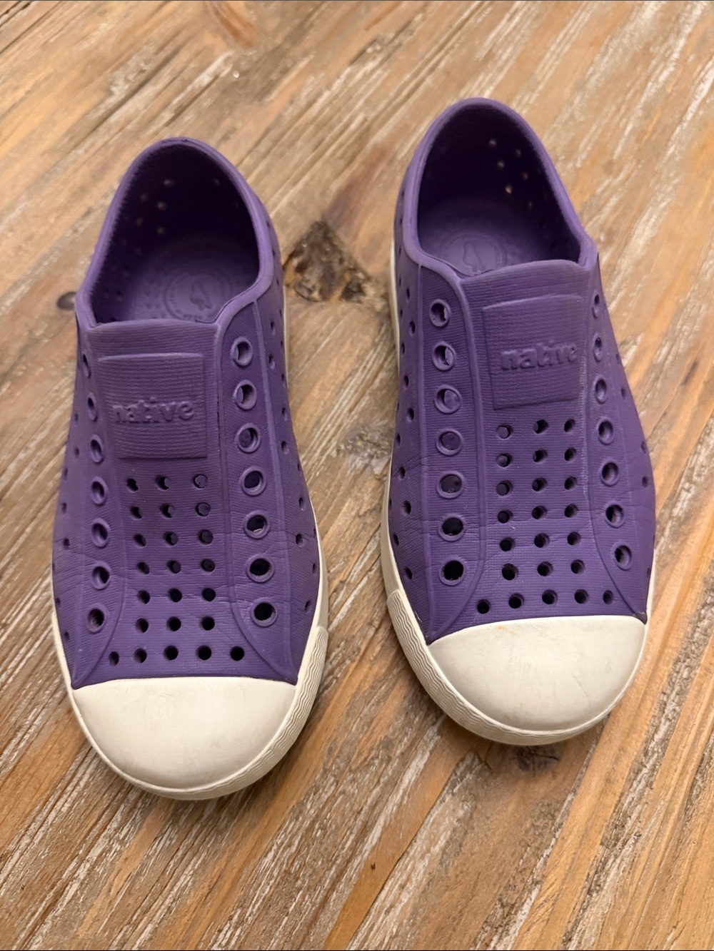 Native Kids Water Shoes Purple with White Toe